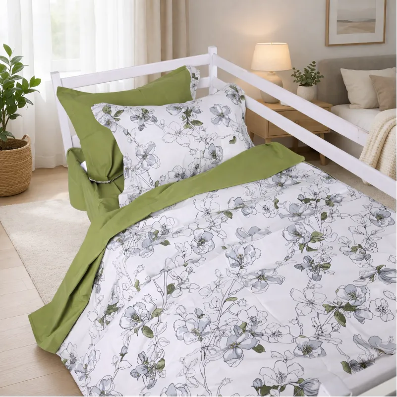 Комплект постельного белья  JUNIOR Poplin 00-1 olive flowers - 7