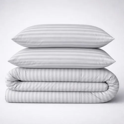 Простирадло на гумці (БЯЗЬ) 17-0600 Stripe White Gray - высота 25 см (детские 10 см)