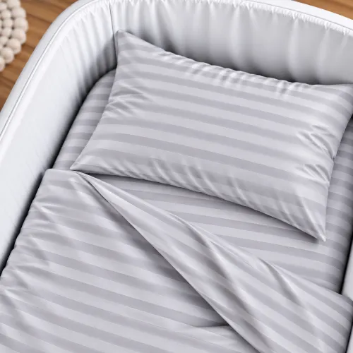 Комплект постельного белья в кроватку 90*110 Satin Stripe 30-0010 Light Gray - 3